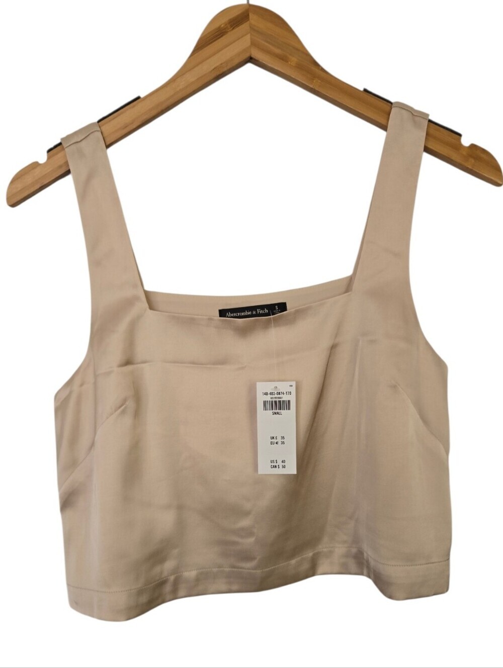 ✨ Abercrombie & Fitch NWT Satin Square Neck Crop Tank | Neutral Beige | Size Sma - Picture 2 of 6